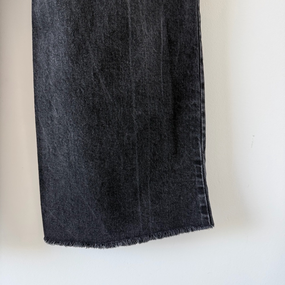 Mango Catherine Black High Rise Wide Leg Jeans Raw Hem Size 36 Minimalist - Picture 7 of 13